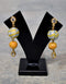 Blue Pottery 2 Bead Earring Yellow & White Geometric